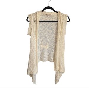 VintageOpen front Loose Knit Cap Sleeve cardigan cream/ivory boho large